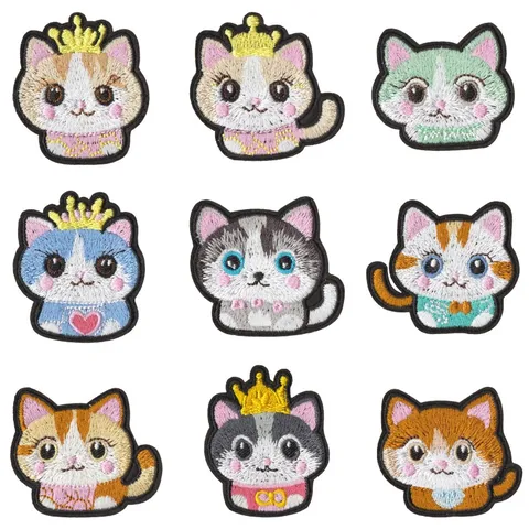 Écussons Brodés Chat Cartoon Mignon Thermocollants Badges Princesse Couronne Pour Vêtements Chapeaux Sacs DIY