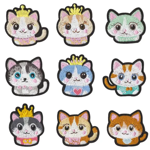 Écussons Brodés Chat Cartoon Mignon Thermocollants Badges Princesse Couronne Pour Vêtements Chapeaux Sacs DIY