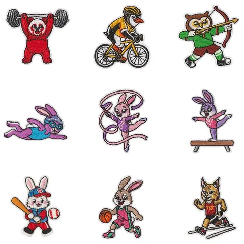 Cartoon Tier Sport Stickerei Flicken Süßes Kaninchen Radfahren Schwimmen Baseball Aufbügeln Applikation Kleidung DIY Abzeichen