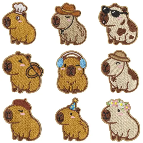 Capybara Embroidery Patch Cute Animal Iron On Badge Applique For Clothes Pants Backpack Children Clothing DIY Decoration