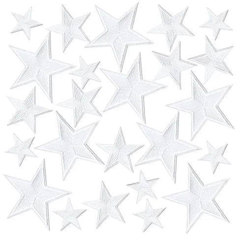 White Five Pointed Star Embroidery Patches Iron On Sew On Applique Badge Cloth DIY Clothing Hat Accessories
