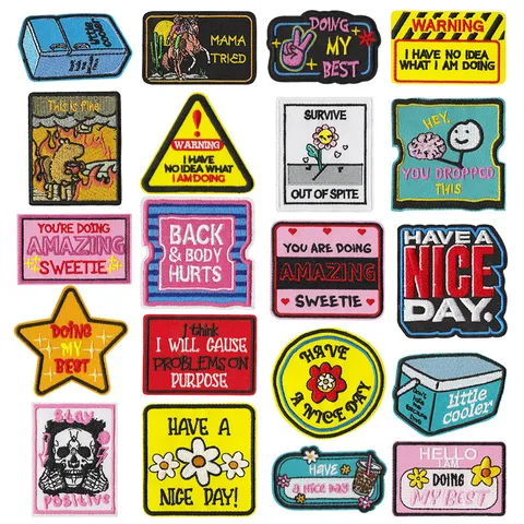 Funny Slogan Embroidery Patch Cartoon Cute Badge Iron On Applique For Clothing Jeans Jacket DIY Decorative Patches