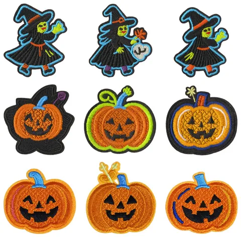 Halloween Pumpkin Witch Embroidery Patch Iron On Applique Decorative Badge For Clothes Hat Bag DIY