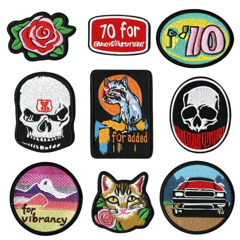 Punk Crâne Chat Montagne Écussons Brodés Thermocollants Badge Applique Pour Vêtements Chapeaux Vestes Accessoires De Vêtements DIY