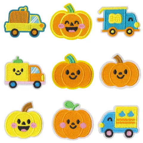 Halloween Pumpkin Cartoon Car Embroidery Patches Iron On Cute DIY Clothing Repair Applique Decorative Badges