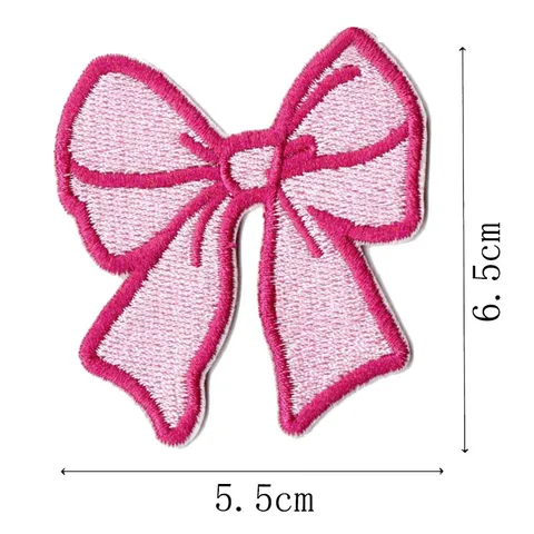 Pink Bow Embroidery Patches Cute Iron On Appliques For Clothes Bags Hats DIY Decorative Clothing Repair Accessories