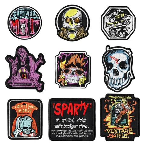 Écusson en Tissu Brodé Tête de Mort Style Punk Applique Gothique Sombre DIY Accessoires de Vêtements Patch Décoratif