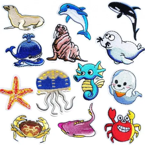 Cartoon Meerestiere Stickerei Flicken zum Aufbügeln DIY Kleidung Reparatur Abzeichen für Jacken Mützen
