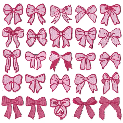 Pink Bow Embroidery Patches Cute Iron On Appliques For Clothes Bags Hats DIY Decorative Clothing Repair Accessories