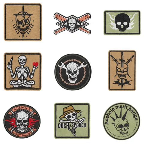 Écusson Brodé Tête de Mort Militaire Tactique Patch Thermocollant DIY Applique Décorative Pour Vêtements Vestes Chapeaux Sacs à Dos