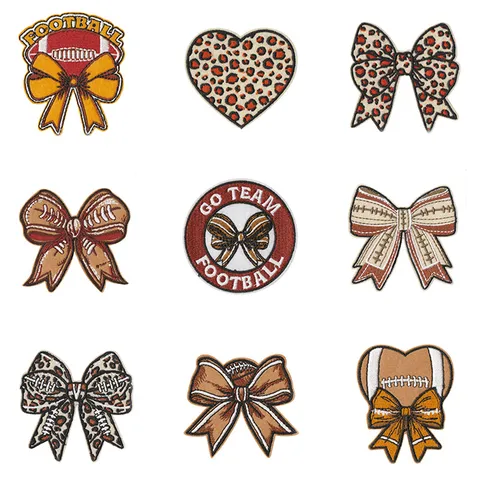 Cartoon Football Leopard Bow Embroidery Cloth Patch Iron On Applique Badge