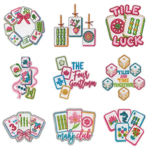 Kreativer Floraler Mahjong Stickaufnäher zum Aufbügeln Applikation DIY Dekoratives Abzeichen für Kleidung Taschen