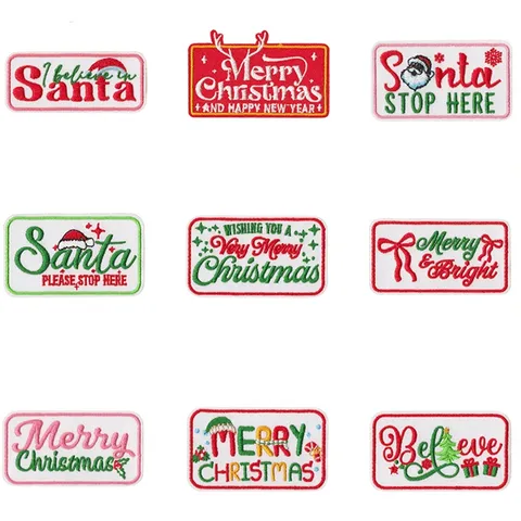 Christmas English Embroidery Patches Polyester And Cotton Iron On Applique Holiday Slogan Badge For Kids Clothing