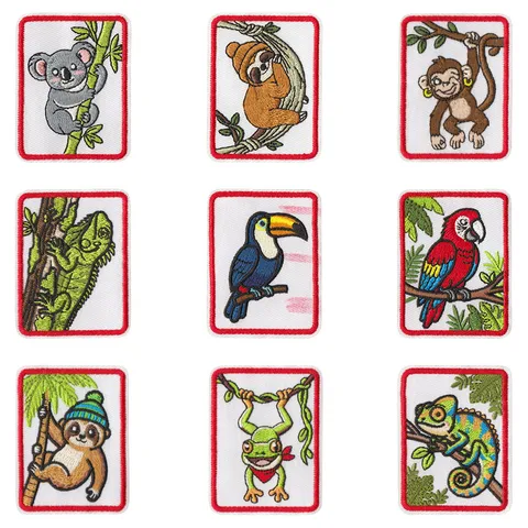 Parches Bordados Dibujos Animados Animales Salvajes de la Jungla para Ropa Niños Termoadhesivos Perezoso Mono Poliéster Algodón Insignia