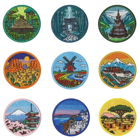 World Scenery Theme Embroidery Cloth Patch Iron On No Sew Applique Travel Badge For Clothes And Backpack