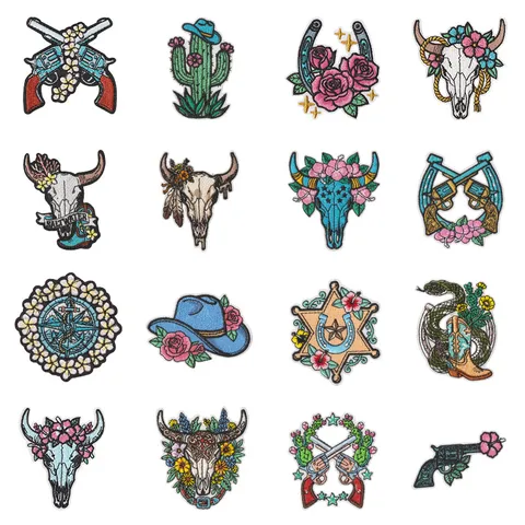 Western Style Cowboy Embroidered Patch Iron On Applique Badge For Clothes Hat Jacket Repair Decorative DIY