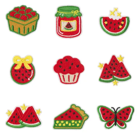 Wassermelone Thema Bestickter Stoffaufnäher Polyester Baumwolle Süße Frucht Aufbügelbarer Aufnäher Für Kleidung Jacke Hut Dekoration