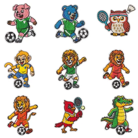 Toppe Ricamate Sportive di Animali dei Cartoni Animati Leone Scimmia Maiale Uccello Toppe Termoadesive per Abbigliamento Bambini Zaino Decorazione Fai da Te