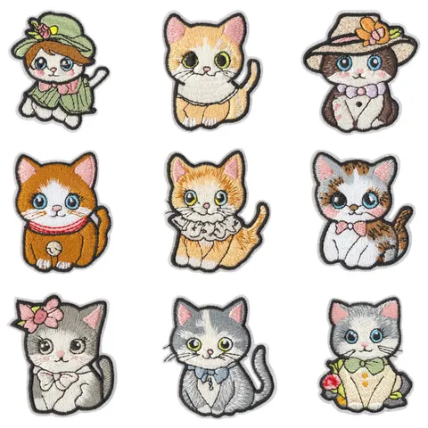 Écussons Brodés Chat Dessin Animé Mignon Thermocollant DIY Vêtements Décoratifs Badges Pour Enfants Vêtements Sacs Accessoires