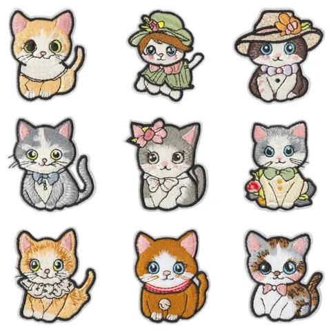 Écussons Brodés Chat Dessin Animé Mignon Thermocollant DIY Vêtements Décoratifs Badges Pour Enfants Vêtements Sacs Accessoires