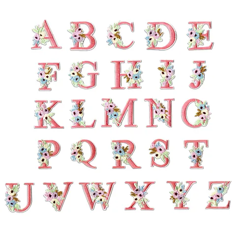 Embroidered English Letter Patches Set Floral Applique DIY Garment Accessories Clothing Repair Badges Craft Supplies