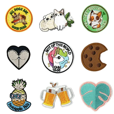 Parches Bordados de Dibujos Animados Termoadhesivos y para Coser Lindos Animales Plantas Comida Insignias de Tela para Ropa Mochilas