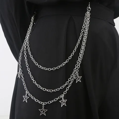 Unisex Hip Hop Punk Metal Pentagramm Pendant Hosenkette Mehrschichtige Taillenkette Mode Streetwear Jeans Körperschmuck
