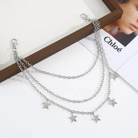 Unisex Hip Hop Punk Metal Pentagramm Pendant Hosenkette Mehrschichtige Taillenkette Mode Streetwear Jeans Körperschmuck