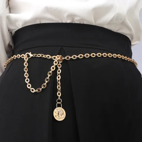 Dames Mode Metalen Ketting Tailleketting Goud Verstelbare Tailleband Met Hart Portret Letter D Hanger Sieraden