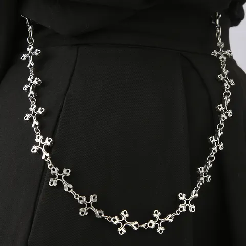 Minimalistische Metalen Kruis Broekketting Hip Hop Gotisch Taille Accessoire Unisex Jeans Ketting Zilver Lichaamssieraad