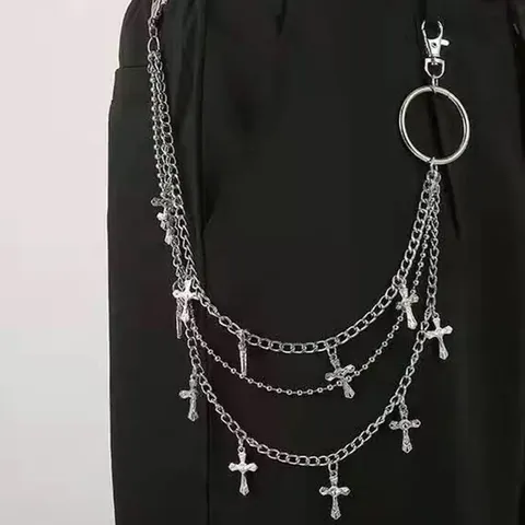 Punk Hip Hop Alυσίδα Μέσης από Μέταλλο Πολλαπλών Στρώσεων Γοτθικός Σταυρός Αστέρι Κρανίο Αλυσίδα Παντελονιού Κοσμήματα Μόδας Δρόμου Για Γυναίκες Άνδρες