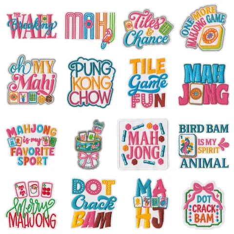 Parches Bordados DIY Dibujos Animados Mahjong Letras Termoadhesivo Insignia Ropa