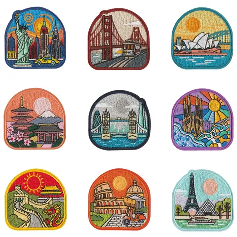 World Travel Scenic Spots Embroidery Patches Iron On Sew On Badges For Clothes Backpacks DIY Decorative Applique
