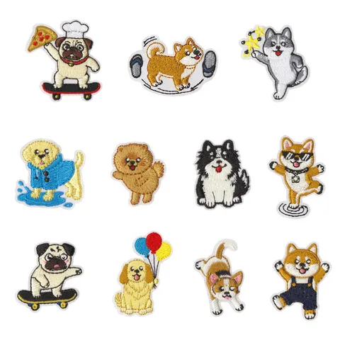 Funny Dog Embroidery Patches Iron On Cute Animal Cartoon Sew On Applique Badges For Hoodies Backpacks Clothing Decor