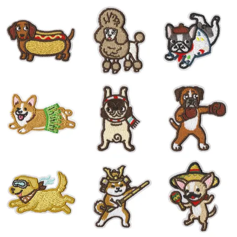 Süße Cartoon Hunde Bestickte Aufnäher Bügelbilder Applikation Abzeichen Welpe Tier Patches Für Kleidung Rucksack Jacken