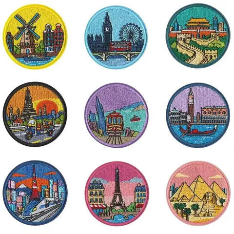 Toppe Ricamate con Monumenti Mondiali Termoadesivo Applicazione DIY Distintivo Decorativo Per Abbigliamento Giacca Cappello Borsa