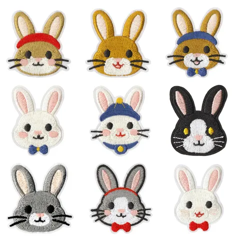 Japanese Cute Cartoon Rabbit Embroidery Patches Bow Badge Applique Iron-on Clothing DIY Repair Decorative Patch