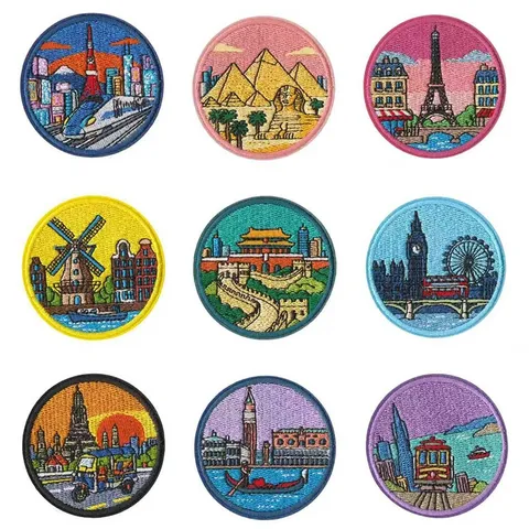 Toppe Ricamate con Monumenti Mondiali Termoadesivo Applicazione DIY Distintivo Decorativo Per Abbigliamento Giacca Cappello Borsa