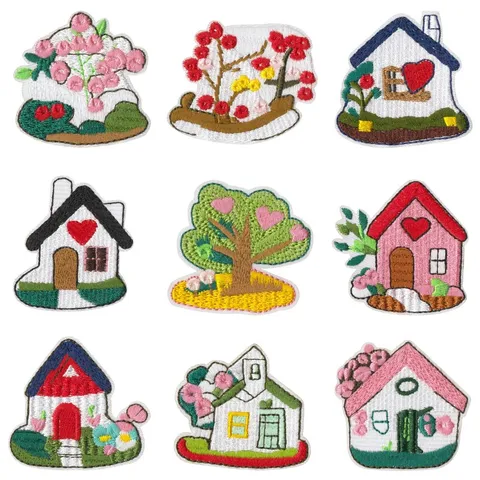 Lindos Parches Bordados de Casa de Dibujos Animados Termoadhesivos DIY Decorativos Insignias Aplicadas para Ropa de Muñeca Accesorios de Costura