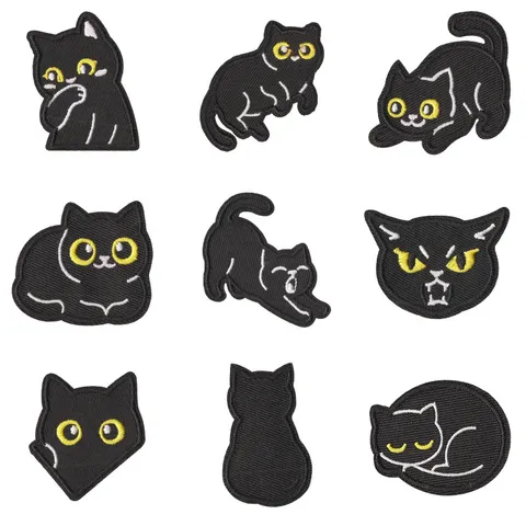 Black Cat Embroidered Patch Cute Cartoon Animal Iron On Badge For Clothes Backpack Repair DIY Decorative Applique