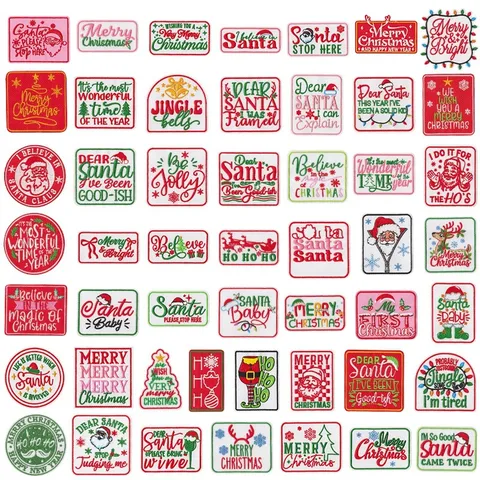 Christmas Iron On Patches Festive Slogans Embroidered Applique Badges For Clothing Repair DIY Decoration