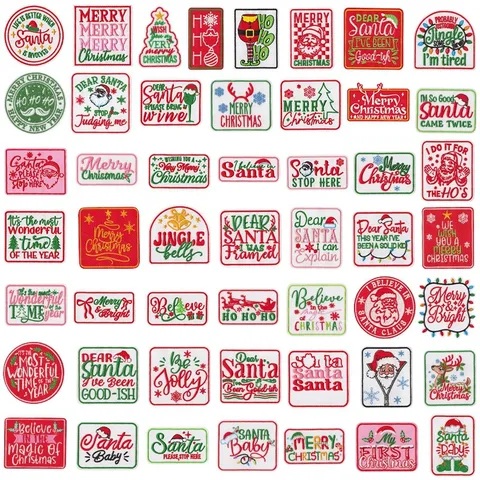 Christmas Iron On Patches Festive Slogans Embroidered Applique Badges For Clothing Repair DIY Decoration
