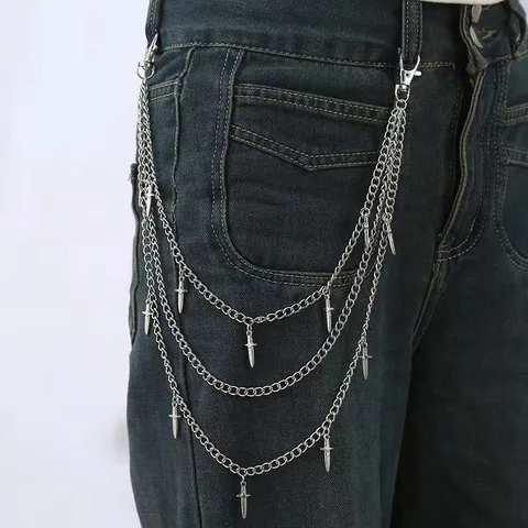 European Retro Metal Gothic Style Dagger Pendant Multi-Layer Pants Chain Punk Hip Hop Waist Chain Accessories