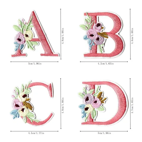 Embroidered English Letter Patches Set Floral Applique DIY Garment Accessories Clothing Repair Badges Craft Supplies