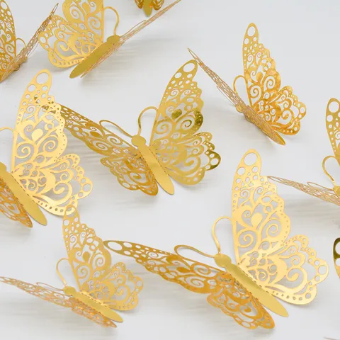Adhesivos de Pared de Mariposa Hueca 3D Oro Plata Oro Rosa Negro Calcomanías de Mariposa Para Hogar Sala de Estar Decoración de Pared