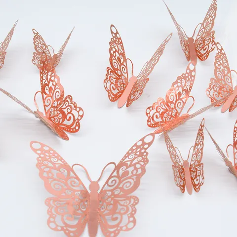 Adhesivos de Pared de Mariposa Hueca 3D Oro Plata Oro Rosa Negro Calcomanías de Mariposa Para Hogar Sala de Estar Decoración de Pared