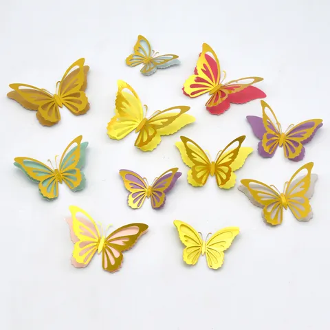 Stickers Muraux Papillon Creux 3D Double Couche Simulation Papillon DécalcomANIES Pour Décoration Murale de Fête de Chambre à la Maison