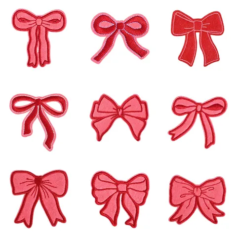 Glitter Bow Embroidery Patch Iron On Sew On Applique Cute Decorative Badge For Clothes Jacket Hat Bag DIY Craft