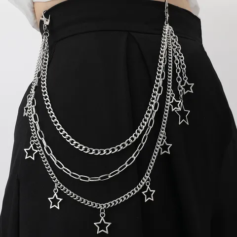 Cadena de Pantalón de Pentagrama Multicapa Hip Hop Cadena de Tasa de Metal Estrella Hueca Joyería de Moda Para Mujeres Hombres