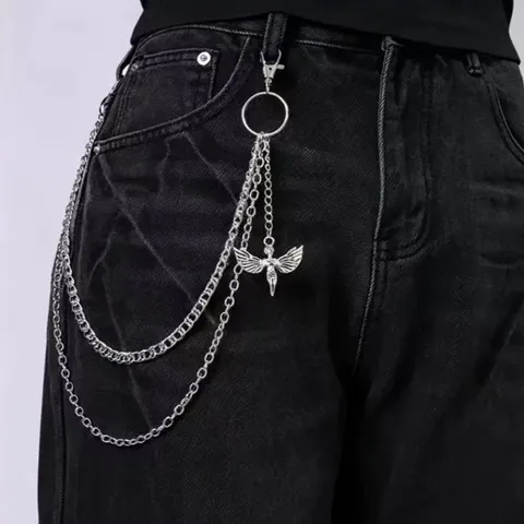 Punk Style Πολυστρωματική Αλυσίδα Παντελονιού με Κρεμαστό Άγγελο Hip Hop Cool Ασημένια Αλυσίδα Μέσης για Άνδρες Γυναίκες Κοσμήματα